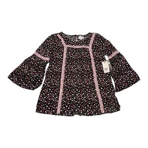 Crown & Ivy Size L Black Star Blouse Bell Sleeve Crochet Lace Boho Celestial‎